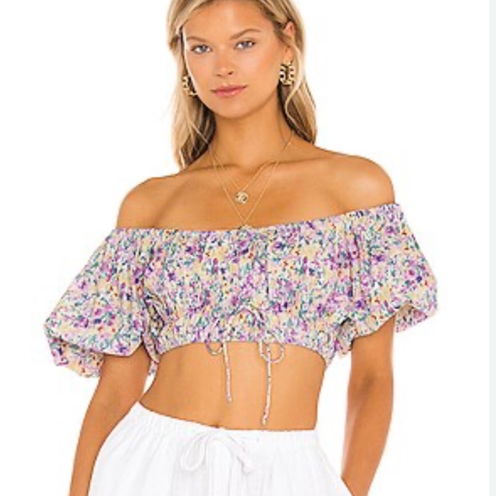 REVOLVE Floral Off-Shoulder Crop Top in Lavender Multi